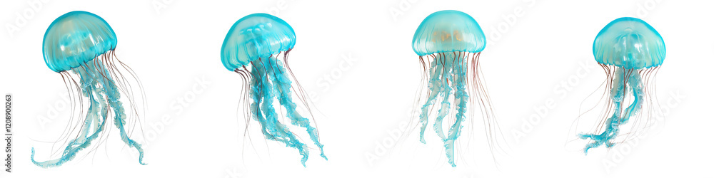 Captivating image of a delicate translucent jellyfish gracefully floating in a serene azure underwater seascape The jellyfish s fluid ethereal movements create a mesmerizing natural scene Captivating image of a delicate translucent jellyfish gracefully floating in a serene azure underwater seascape The jellyfish s fluid ethereal movements create a mesmerizing natural scene