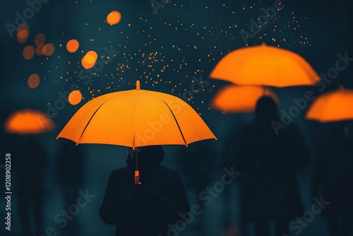 Wallpaper Mural People with Glowing Umbrellas at Night luminescent particles Torontodigital.ca