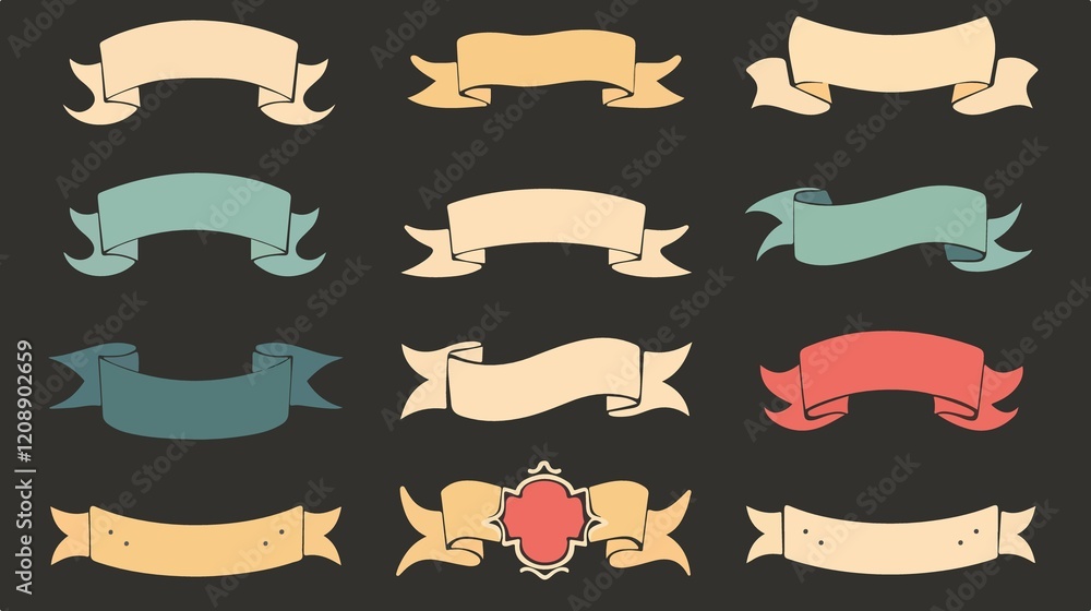 Elegant Decorative Ribbon Labels Flat Vector Illustration Elegant Decorative Ribbon Labels Flat Vector Illustration