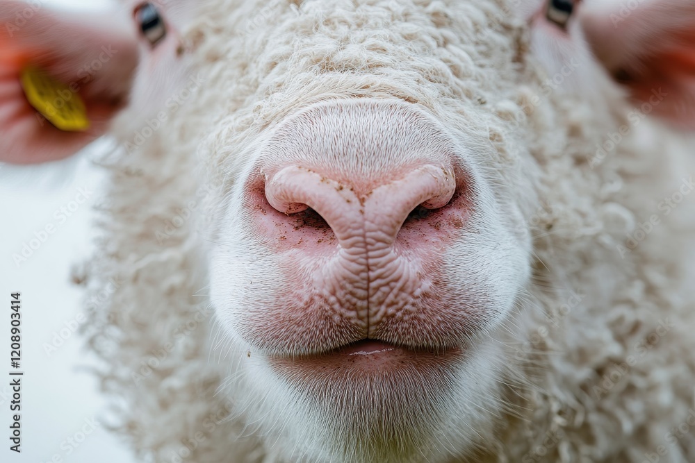 Close-up of a sheep's nose and mouth, showing its texture and detail. Perfect for illustrating themes of nature, livestock, or agriculture. Close-up of a sheep's nose and mouth, showing its texture and detail. Perfect for illustrating themes of nature, livestock, or agriculture.