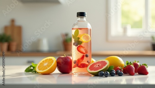 Obraz na płótnie Elegant Water Bottle Product Photography - Hydration, Active Lifestyle, Sports, and Wellness Marketing and Advertising Concepts w salonie