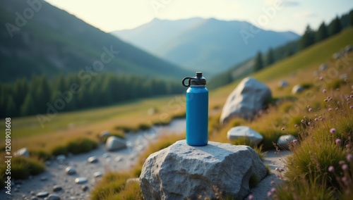 Obraz na płótnie Elegant Water Bottle Product Photography - Hydration, Active Lifestyle, Sports, and Wellness Marketing and Advertising Concepts w salonie
