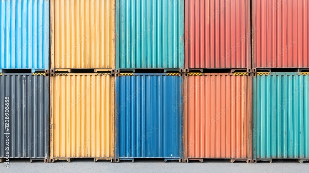 logistics cargo shipping cost-effective concept. Colorful stacked shipping containers in a grid pattern. logistics cargo shipping cost-effective concept. Colorful stacked shipping containers in a grid pattern.
