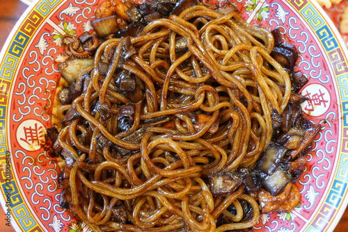 Jjajangmyeon is a Korean-style Chinese noodle dish that is popular in Korea because of its sweet and salty taste photo