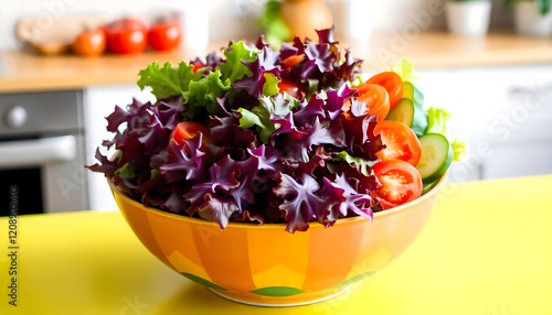 Fresh Salad Recipe with Red Leaf Lettuce and Tomatoes photo