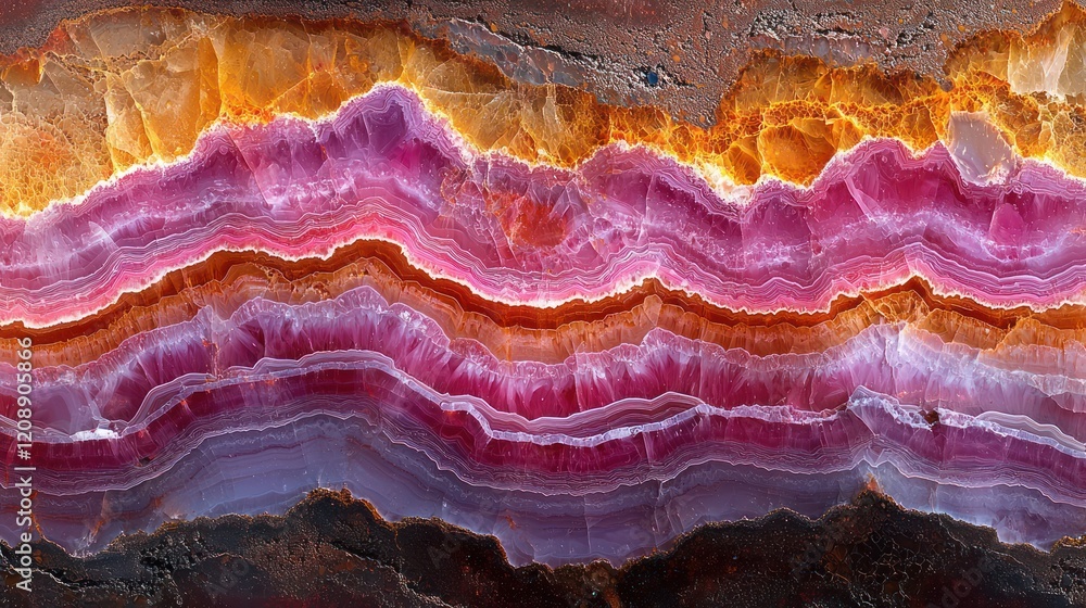 A stunning slice of agate showcasing vibrant layers of pink, purple, and orange hues. A stunning slice of agate showcasing vibrant layers of pink, purple, and orange hues.