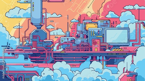 Professional Development Coding and Programming Cloud Flat Vector Illustration