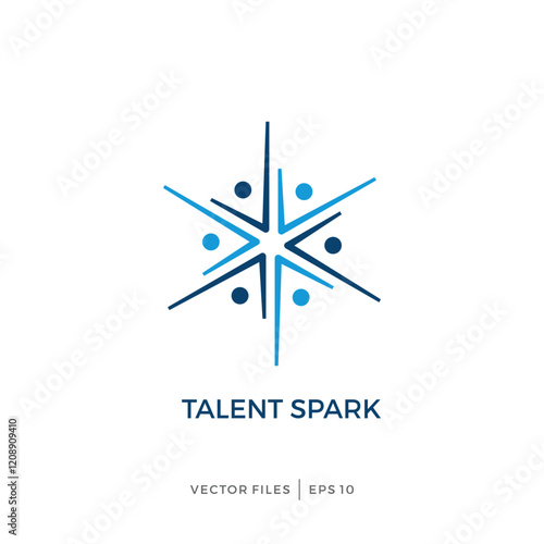 simple human and spark six pointed star logo design