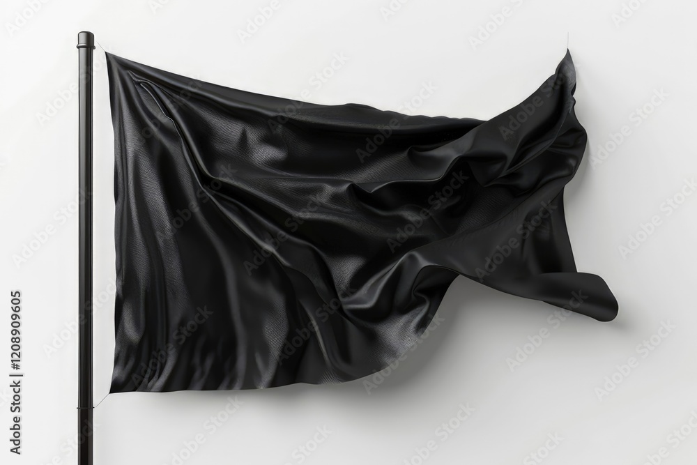 A flowing black flag, symbolizing protest or mourning, isolated on white background A flowing black flag, symbolizing protest or mourning, isolated on white background