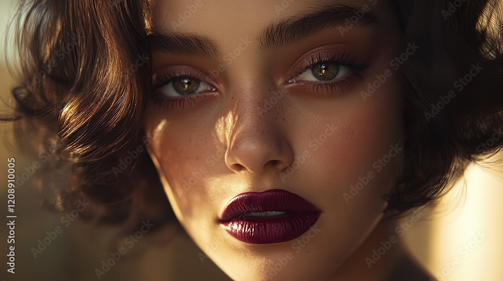 close up face portrait of pretty Spanish woman smiling relax atmosphere wearing red burgandy lip makeup close up face portrait of pretty Spanish woman smiling relax atmosphere wearing red burgandy lip makeup