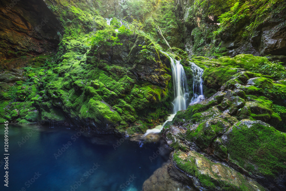 a waterfall full of green moss a waterfall full of green moss