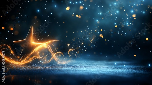 Glowing Star With Sparkling Trails Of Light