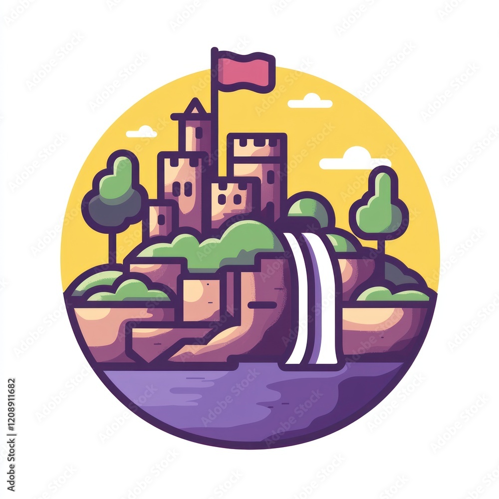Majestic Castle Waterfall Scenic Island Landscape