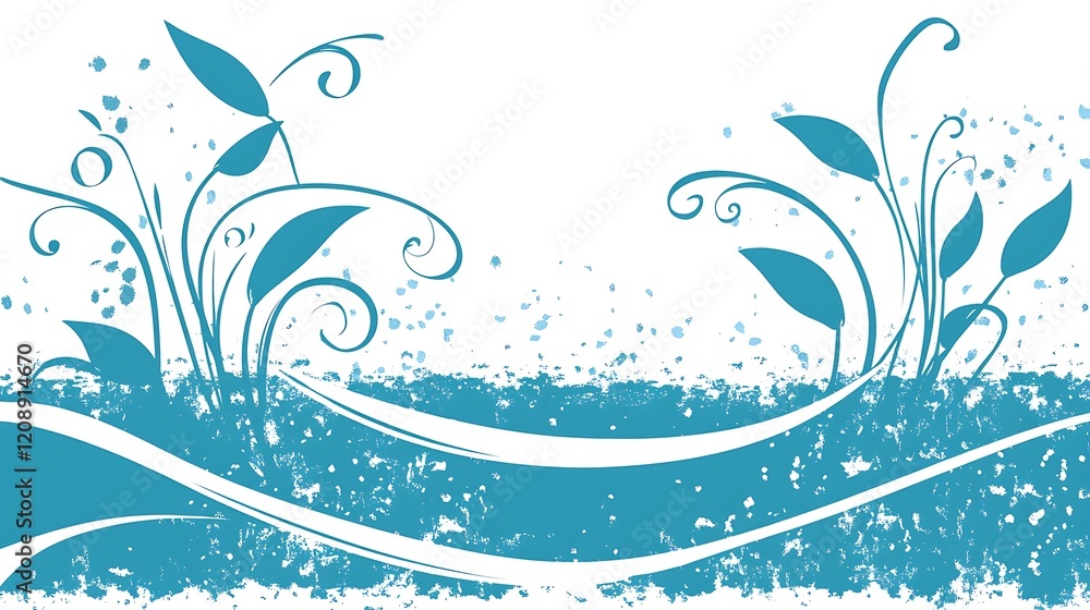 Abstract Blue Floral Design With Wave Background Abstract Blue Floral Design With Wave Background