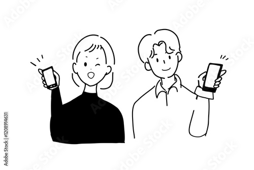 スマートフォンを持つ夫婦
