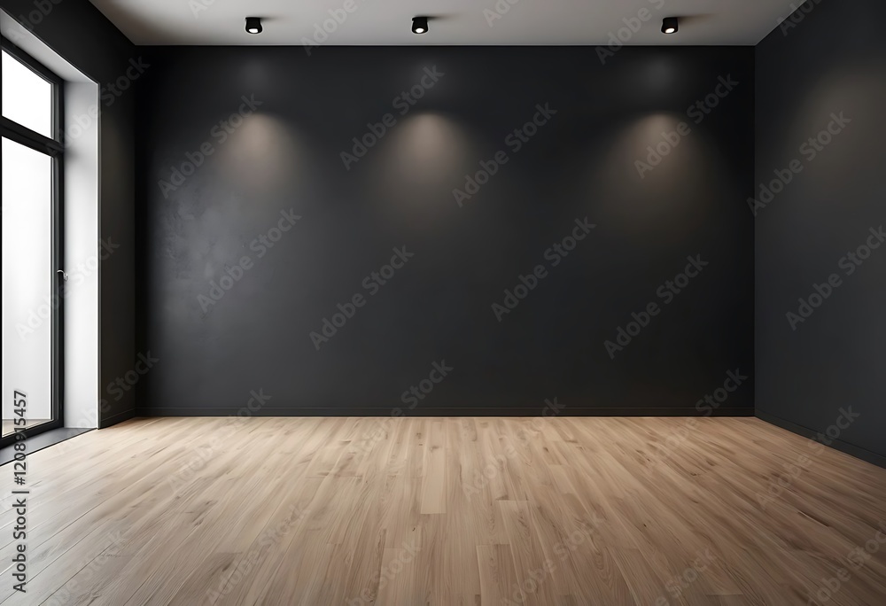 Empty modern room with dark walls and light wood floor Empty modern room with dark walls and light wood floor