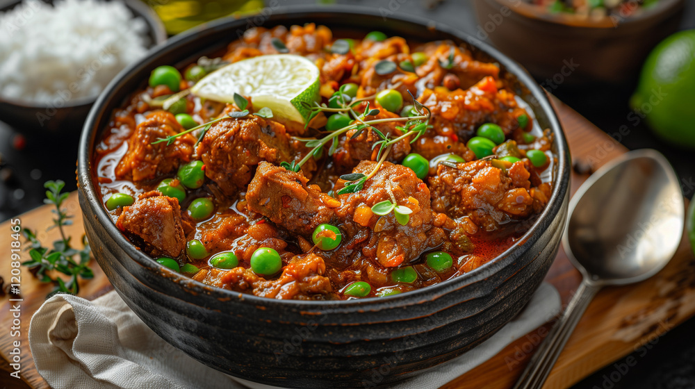 Hearty beef stew with peas and lentils in a flavorful sauce Hearty beef stew with peas and lentils in a flavorful sauce