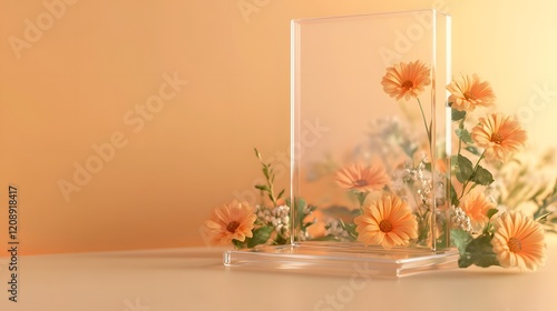 Wallpaper Mural Simple glass podium with an open space for a Mother is Day product, surrounded by a gentle pastel orange background Torontodigital.ca