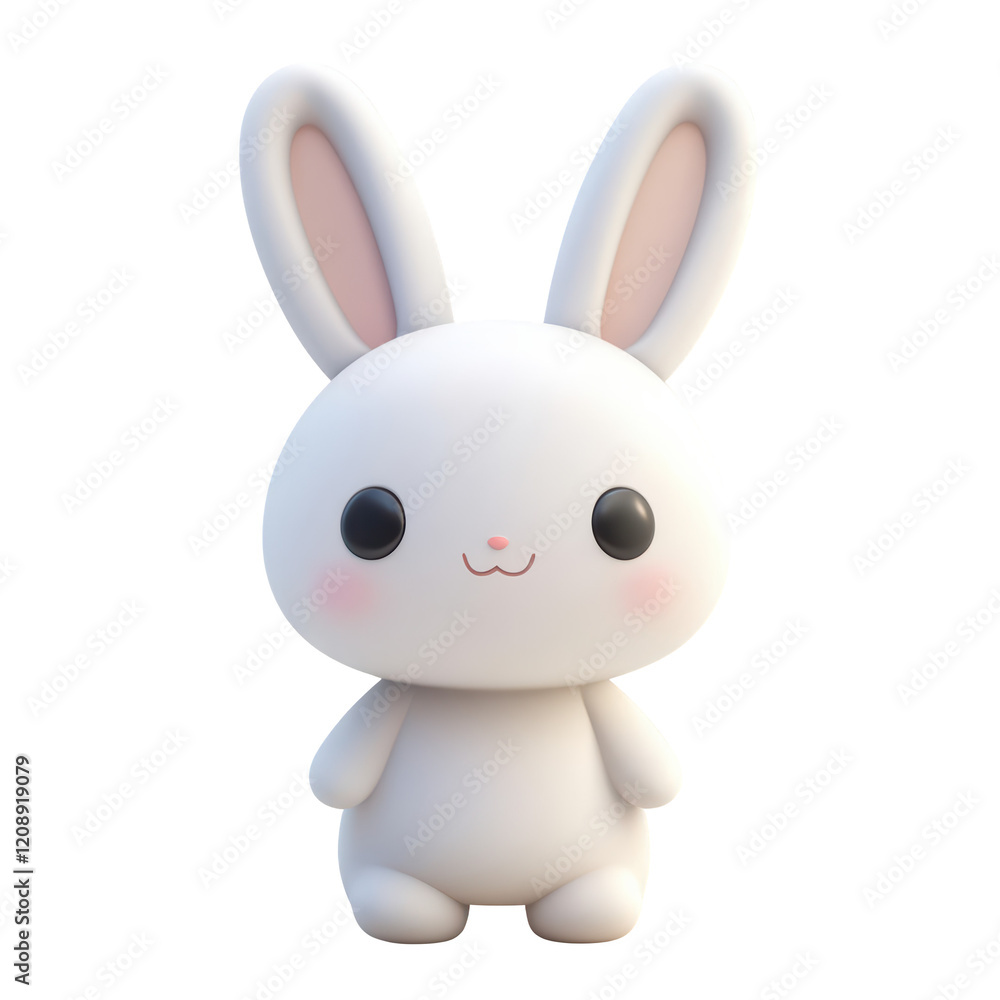 Cute Cartoon White Rabbit Character 3D. Isolated on transparent background, cutout. Cute Cartoon White Rabbit Character 3D. Isolated on transparent background, cutout.