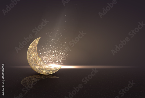 islamic greetings template design with unique line art crescent moon