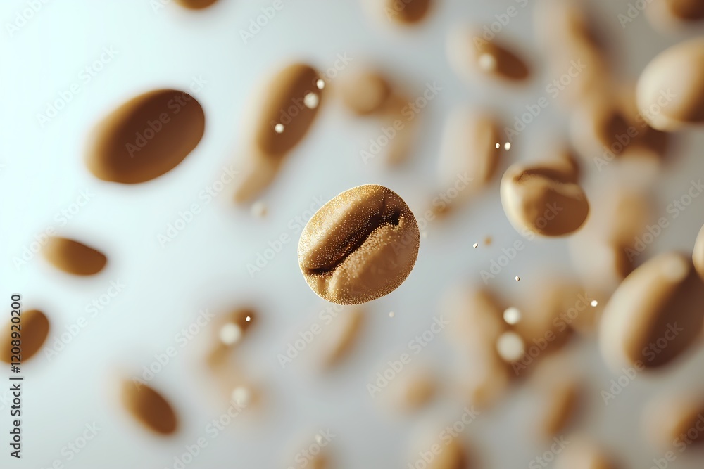 Golden Coffee Beans Falling Through Air Golden Coffee Beans Falling Through Air