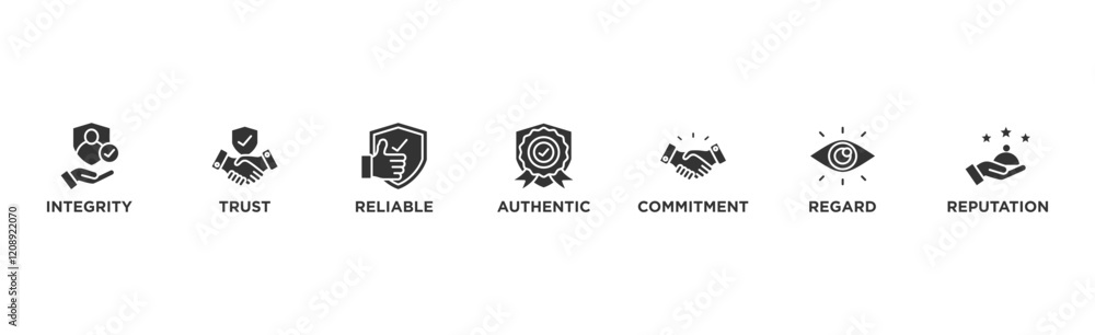 Credibility banner web icon illustration concept with icon of integrity, trust, reliable, authentic, commitment, regard, and reputation Credibility banner web icon illustration concept with icon of integrity, trust, reliable, authentic, commitment, regard, and reputation