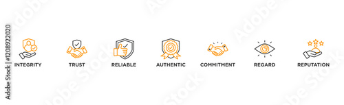 Credibility banner web icon illustration concept with icon of integrity, trust, reliable, authentic, commitment, regard, and reputation