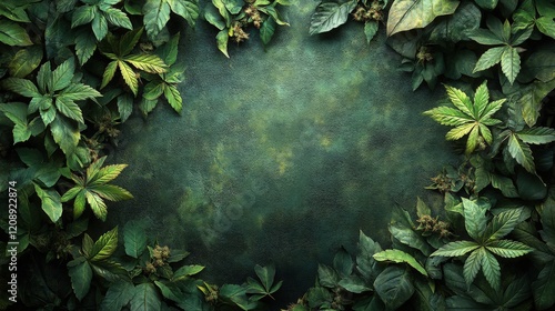 Wallpaper Mural Lush Green Leaves Surrounding a Dark Background Creating a Natural Frame for Design and Artwork Use, Ideal for Nature-Themed Projects and Eco-Friendly Concepts Torontodigital.ca