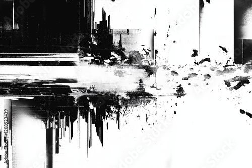 Abstract futuristic cyberpunk displacement map for 3d rendering. Random distorted black white broken glitch screen background. Digital as manual, lo-fi retro video noise overlay