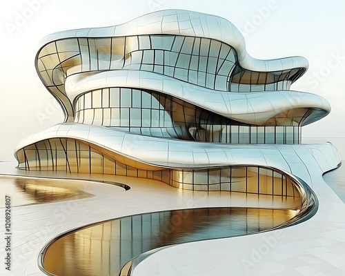 Futuristic building architectural rendering. photo