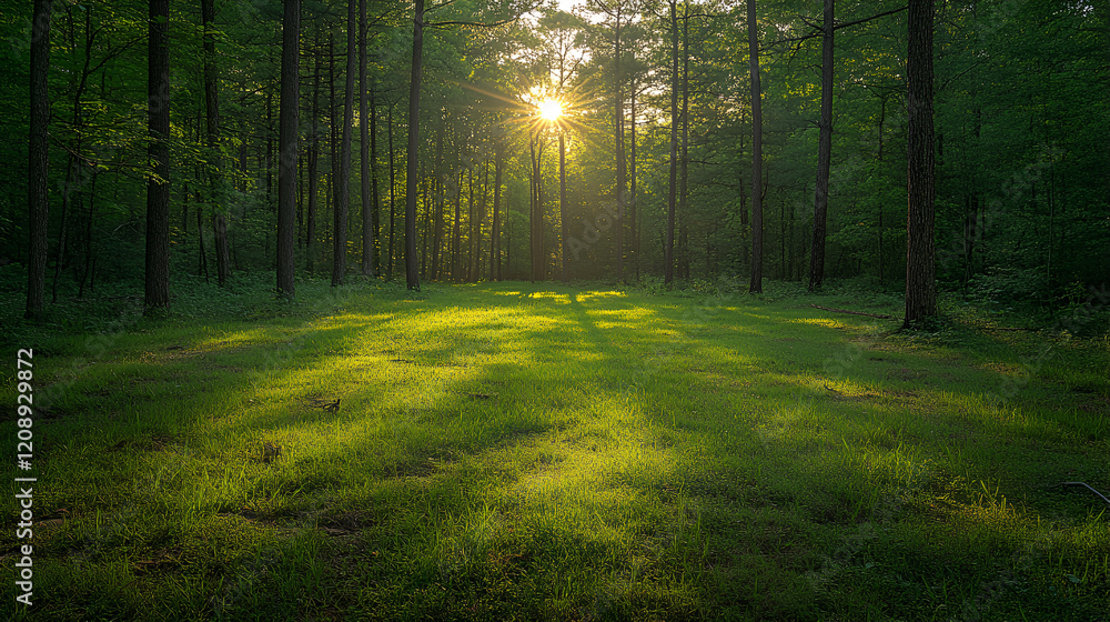 Naklejka premium a serene forest clearing with sun light ai