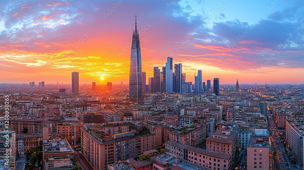 Fototapeta premium Milano Skyline Sunset Cityscape Dramatic Colors