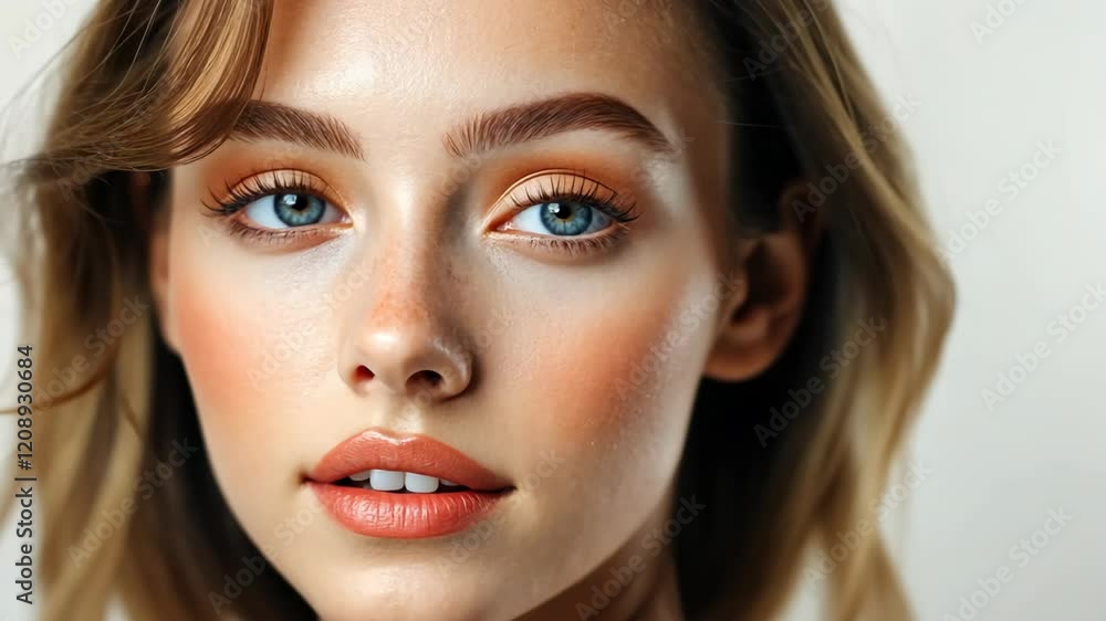 close up face beauty and cosmetic portrait, Caucasian woman smiling wearing light make up look elegance and fresh close up face beauty and cosmetic portrait, Caucasian woman smiling wearing light make up look elegance and fresh