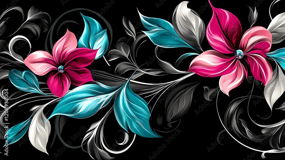 Vivid Floral Design with Teal and Pink Flowers Vivid Floral Design with Teal and Pink Flowers