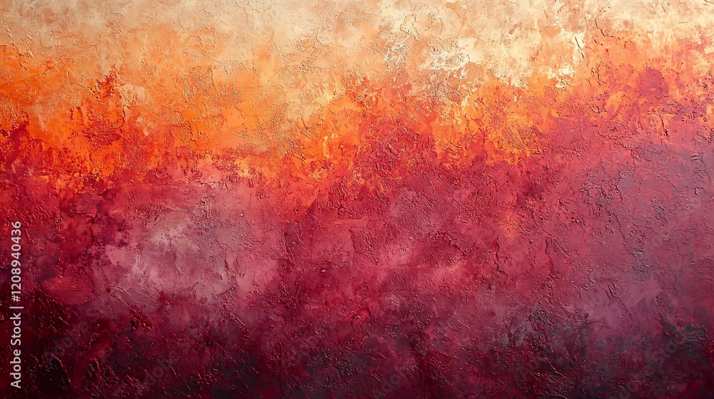 Abstract textured painting in warm hues, transitioning from orange to deep red.