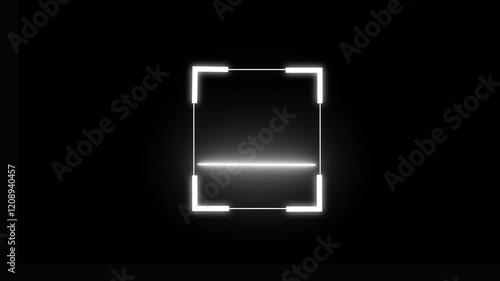 A neon scanner icon displays a glowing, sleek representation of a barcode or QR code scanner, with light beams or digital lines.