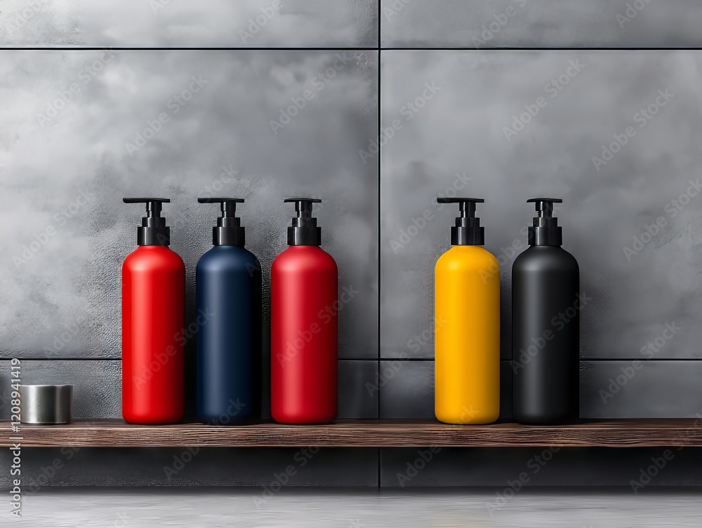 Obraz premium A row of colorful bottles sitting on top of a wooden shelf