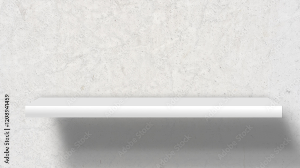 Obraz premium White shelf on concrete wall, minimalist interior mockup background for product display and modern design