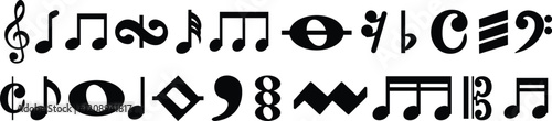 Music notes Musical key signs icon in flat style set. Vector for apps and website solid pictogram Black musical Simple symbol elements isolated on transparent background.