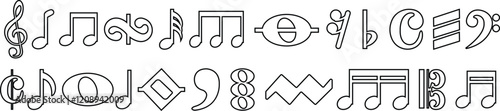Music notes Musical key signs icon in line style set. Vector for apps and website solid pictogram Black musical Simple symbol elements isolated on transparent background.