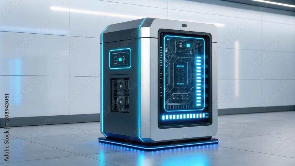 AI and technology concept, Futuristic computer with glowing blue accents AI and technology concept, Futuristic computer with glowing blue accents