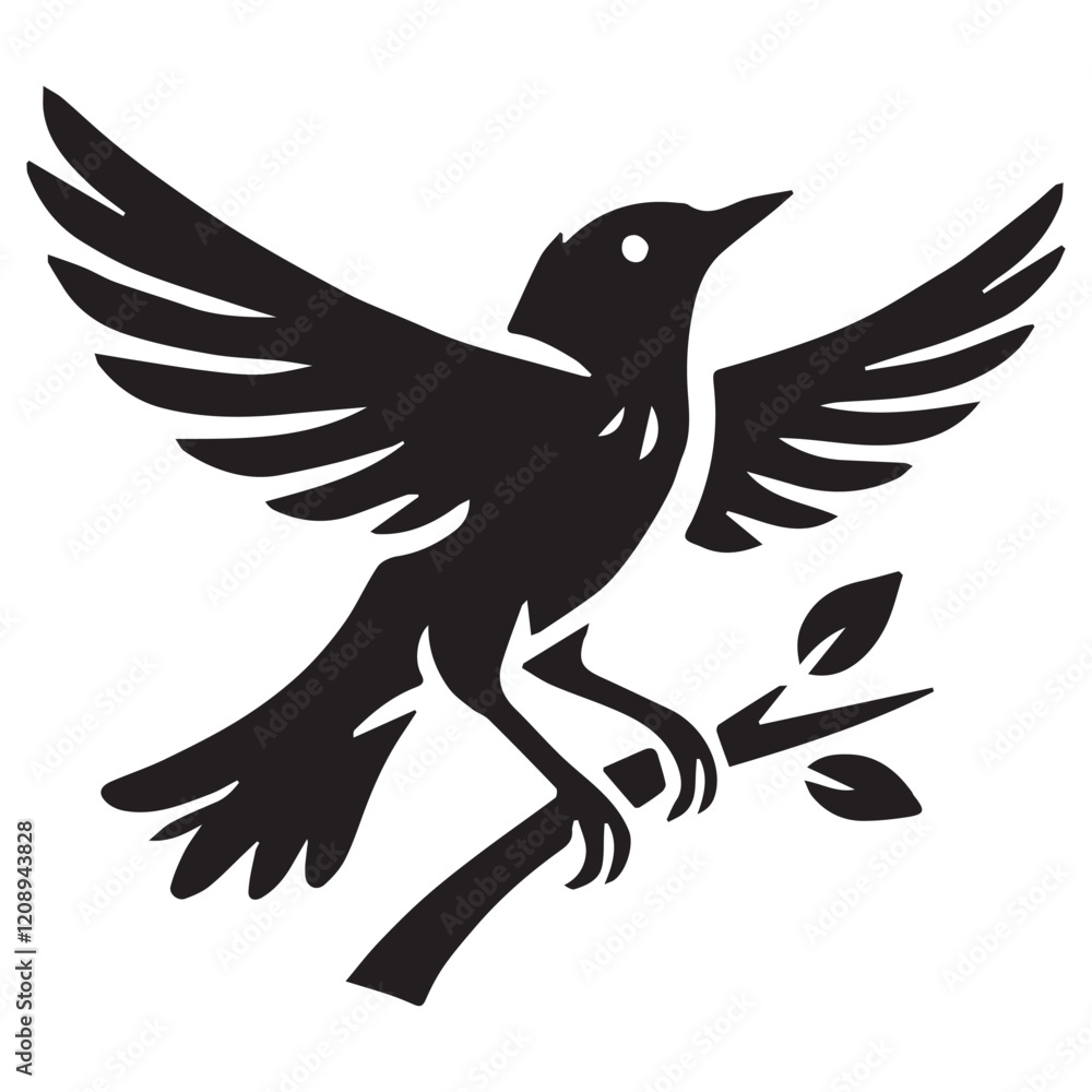 Fototapeta premium Silhouette of a bird on white background