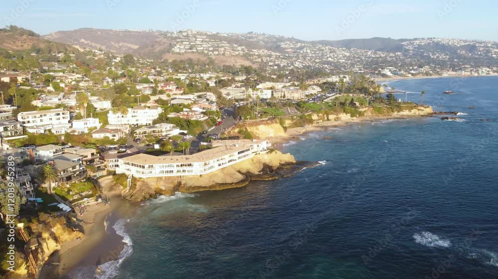 custom made wallpaper toronto digitalLaguna Fly Along Coast to Main Beach. Waterfront, Coastal Trail, Park, Monument Point. SoCal Sunset, Orange County Coast, Southern California, USA. Palm Trees on Cliffs. Walking Path. Heisler Park