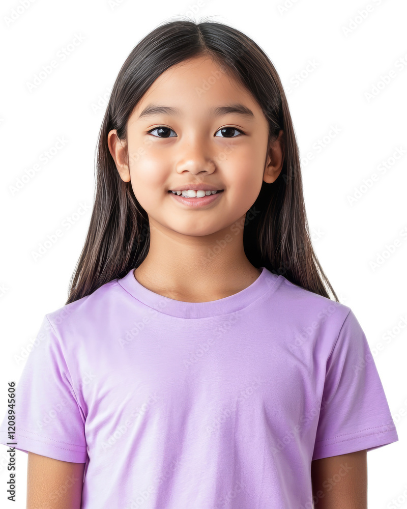 Smiling elementary school aged girl in casual clothing looking at Smiling elementary school aged girl in casual clothing looking at