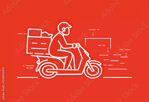 Food Delivery Issues: White Line Art, Red Background, Simple Illustration, Vector, Minimalist Design, Business Concept, Faulty Service, Defect, High Contrast.

