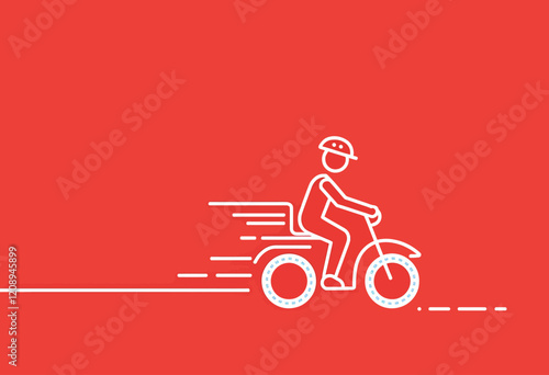 Defected Food Delivery: White Line Art, Red Background, Simple Illustration, Minimalist, Vector, Business Concept, Delivery Issues, Faulty Service, High Contrast.

