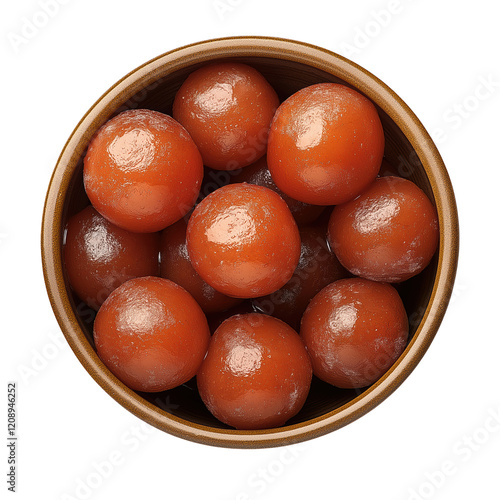 Delicious Gulab Jamun Dessert in Wooden Bowl Indian Sweet Treat Close up Studio Shot Food Photography Culinary Image photo