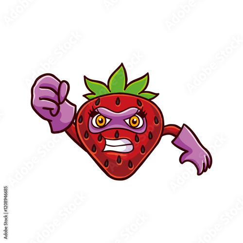strawberry superhero illustration in cartoon style