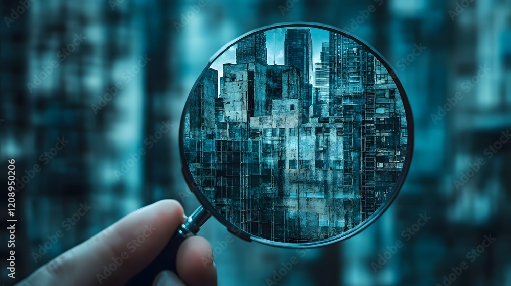 Magnifying Glass Reveals Cityscapes Architectural Details