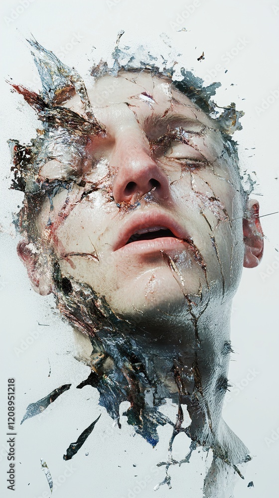 Obraz premium Shattered Self: A Surreal Portrait of Human Fragility